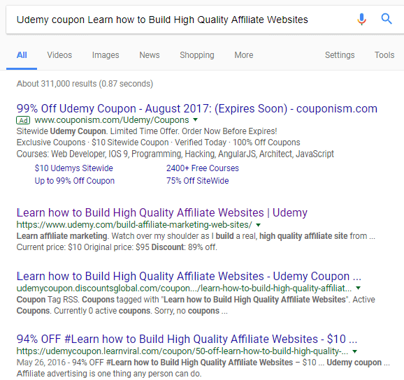 Google Udemy Course Coupon Search