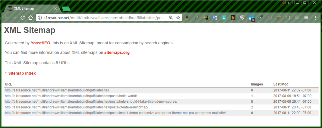 Yoast SEO Sitemap for Udemy Portfolio Site Aug 11 2017