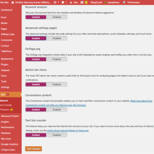 Yoast SEO Settings Menu