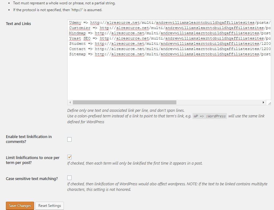 Linkify Text Example Links