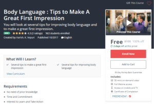 A1 Resource FREE Udemy Courses Oct 28 2017 Body Language Tips to Make A Great First Impression