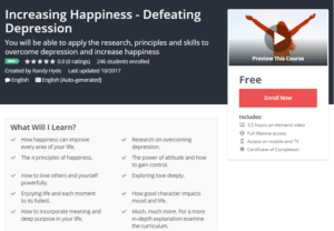 A1 Resource FREE Udemy Courses Oct 28 2017 Increasing Happiness Defeating Depression