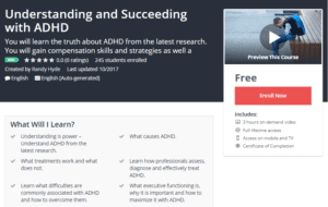 A1 Resource FREE Udemy Courses Oct 28 2017 Understanding and Succeeding with ADHD