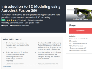 A1 Resource FREE Udemy Courses Oct 31 2017 Introduction to 3D Modeling using Autodesk Fusion 360
