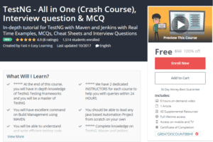 A1 Resource FREE Udemy Courses Oct 31 2017 TestNG All in One Crash Course Interview question and MCQ