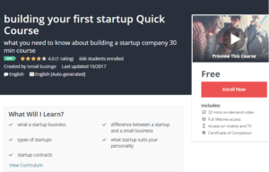 A1 Resource FREE Udemy Courses Oct 31 2017 building your first startup Quick Course