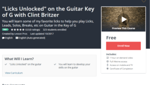 A1 Resource FREE Udemy Courses October 27 2017 Licks Unlocked on the Guitar Key of G with Clint Britzer