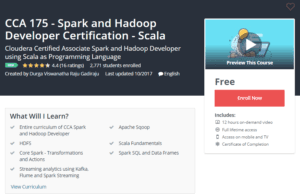 Free Udemy Courses October 26, 2017 - CCA 175 Spark and Hadoop Developer Certification Scala