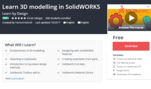 A1 Resources Free Udemy Courses October 26, 2017 -Learn 3D modelling in SolidWORKS