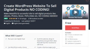 Free Udemy October 25, 2017 - Create WordPress Website To Sell Digital Products NO CODING