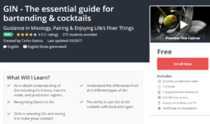 Free Udemy October 25, 2017 - GIN The essential guide for bartending and cocktails