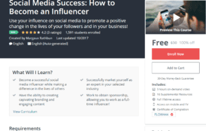 Free Udemy October 25, 2017 - Social Media Success How to Become an Influencer