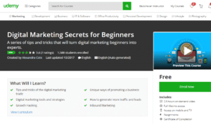 Udemy Free Oct 22, 2017: Digital Marketing Secrets for Beginners