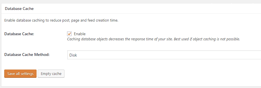 W3 Total Cache Database Cache Enable