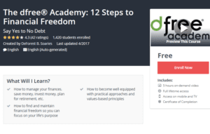 A1 Resource FREE Udemy Courses Nov 1, 2017 - The dfree Academy 12 Steps to Financial Freedom