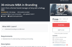 A1 Resource FREE Udemy Courses Nov 11, 2017 – 30 minute MBA in Branding