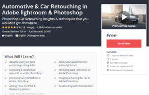A1 Resource FREE Udemy Courses Nov 11, 2017 – Automotive and Car Retouching in Adobe lightroom and Photoshop
