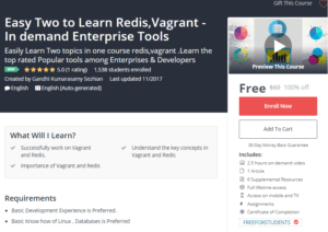 A1 Resource FREE Udemy Courses Nov 12, 2017 – Easy Two to Learn Redis Vagrant In demand Enterprise Tools