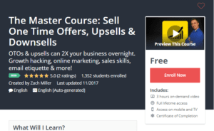 A1 Resource FREE Udemy Courses Nov 14, 2017 – The Master Course Sell One Time Offers Upsells and Downsells