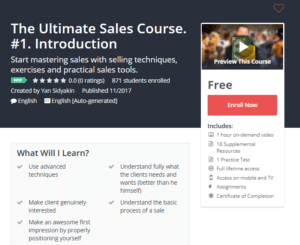 A1 Resource FREE Udemy Courses Nov 14, 2017 – The Ultimate Sales Course No 1 Introduction