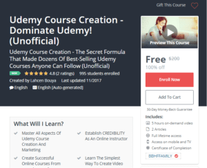 A1 Resource FREE Udemy Courses Nov 14, 2017 – Udemy Course Creation Dominate Udemy Unofficial