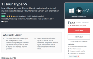 A1 Resource FREE Udemy Courses Nov 15, 2017 – 1 Hour Hyper V