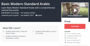 A1 Resource FREE Udemy Courses Nov 15, 2017 – Basic Modern Standard Arabic