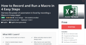 A1 Resource FREE Udemy Courses Nov 15, 2017 – How to Record and Run a Macro in 4 Easy Steps
