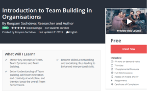 A1 Resource FREE Udemy Courses Nov 15, 2017 – Introduction to Team Building in Organisations
