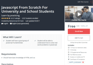 A1 Resource FREE Udemy Courses Nov 15, 2017 – Javascript From Scratch For University and School Students