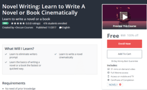 A1 Resource FREE Udemy Courses Nov 15, 2017 – Novel Writing Learn to Write A Novel or Book Cinematically