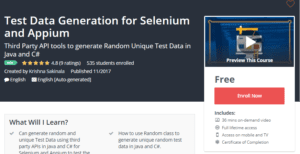 A1 Resource FREE Udemy Courses Nov 15, 2017 – Test Data Generation for Selenium and Appium
