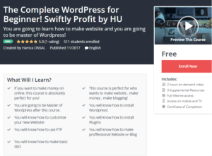 A1 Resource FREE Udemy Courses Nov 15, 2017 – The Complete WordPress for Beginner Swiftly Profit by HU