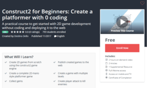 A1 Resource FREE Udemy Courses Nov 16, 2017 – Construct2 for Beginners Create a platformer with 0 coding