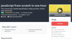 A1 Resource FREE Udemy Courses Nov 16, 2017 – JavaScript from scratch in one hour