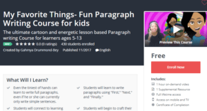 A1 Resource FREE Udemy Courses Nov 16, 2017 – My Favorite Things Fun Paragraph Writing Course for kids