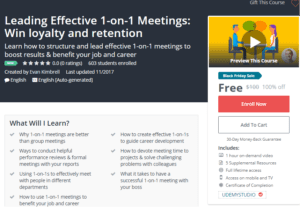 A1 Resource FREE Udemy Courses Nov 17, 2017 – Leading Effective 1 on 1 Meetings Win loyalty and retention