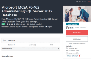 A1 Resource FREE Udemy Courses Nov 17, 2017 – Microsoft MCSA 70 462 Administering SQL Server 2012 Database