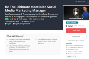 A1 Resource FREE Udemy Courses Nov 18, 2017 – Be The Ultimate HootSuite Social Media Marketing Manager