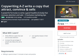 A1 Resource FREE Udemy Courses Nov 18, 2017 – Copywriting A Z write a copy that attract convince and sells