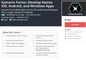 A1 Resource FREE Udemy Courses Nov 18, 2017 – Xamarin Forms Develop Native iOS Android and Windows Apps