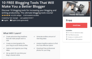 A1 Resource FREE Udemy Courses Nov 20, 2017 – 10 FREE Blogging Tools That Will Make You a Better Blogger