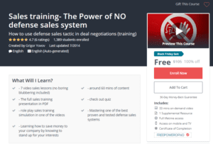 A1 Resource FREE Udemy Courses Nov 21, 2017 – Sales training The Power of NO defense sales system