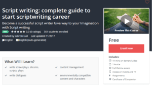 A1 Resource FREE Udemy Courses Nov 21, 2017 – Script writing complete guide to start scriptwriting career