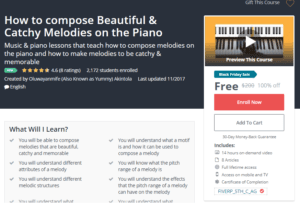 A1 Resource FREE Udemy Courses Nov 25, 2017 – How to compose Beautiful and Catchy Melodies on the Piano
