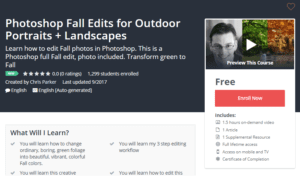 A1 Resource FREE Udemy Courses Nov 3 2017 Photoshop Fall Edits for Outdoor Portraits plus Landscapes