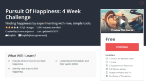 A1 Resource FREE Udemy Courses Nov 3 2017 Pursuit Of Happiness 4 Week Challenge