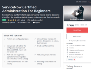 A1 Resource FREE Udemy Courses Nov 5 2017 ServiceNow Certified Administration For Beginners
