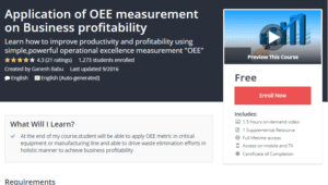 A1 Resource FREE Udemy Courses Nov 6 2017 Application of OEE measurement on Business profitability