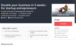 A1 Resource FREE Udemy Courses Nov 6 2017 Double your business in 5 weeks for startup entrepreneurs